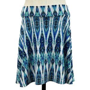 LuLaRoe A-Line Skirt Size 10 Multicolor Blue Geometric Pull On Knee Length Midi